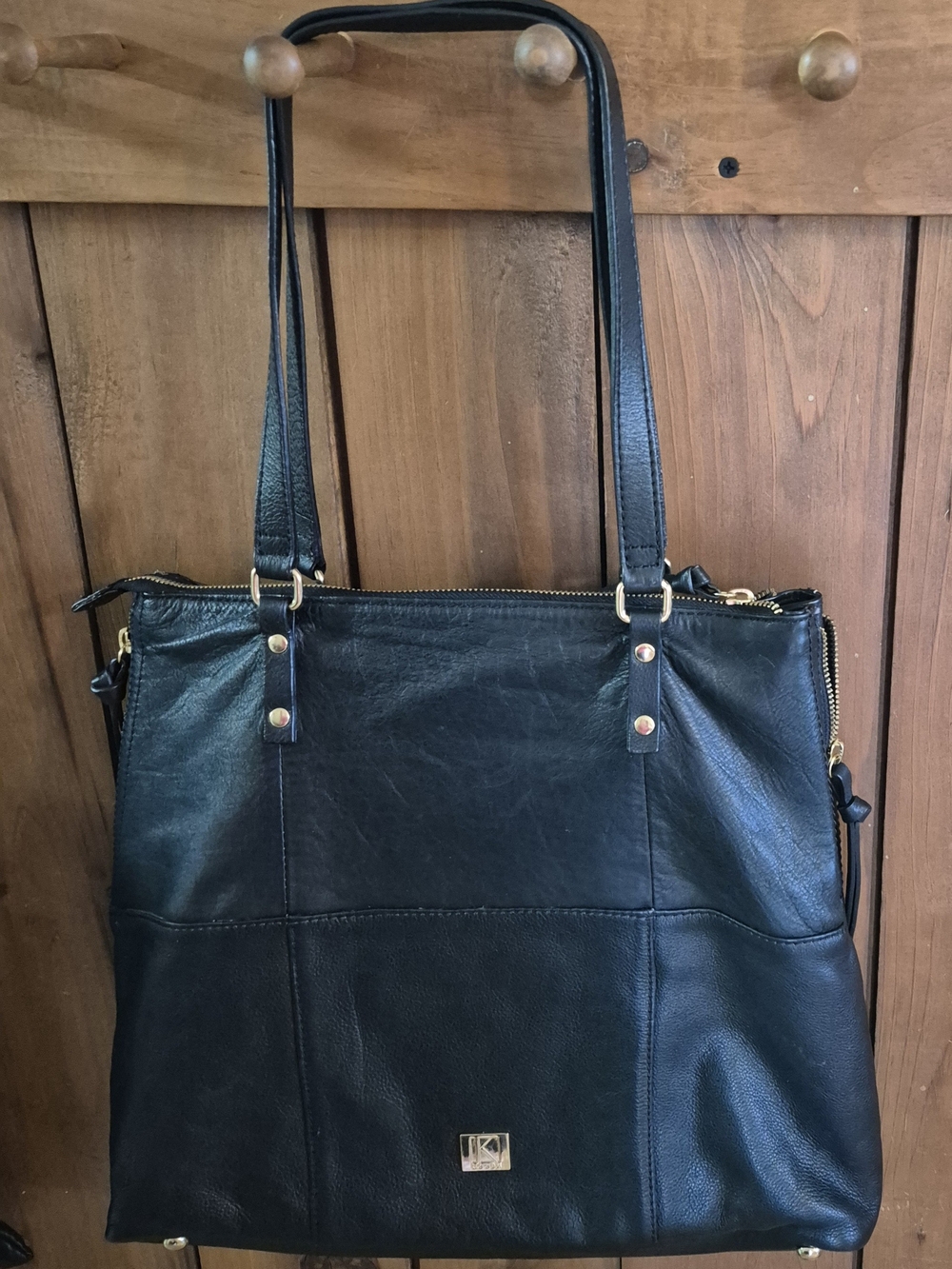 Black Leather Tote with Gold Accents - Y2K Kooba